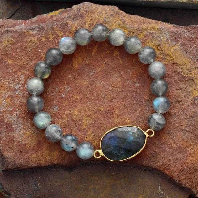 Labradorite Charm & Beads Stretchy Bracelet