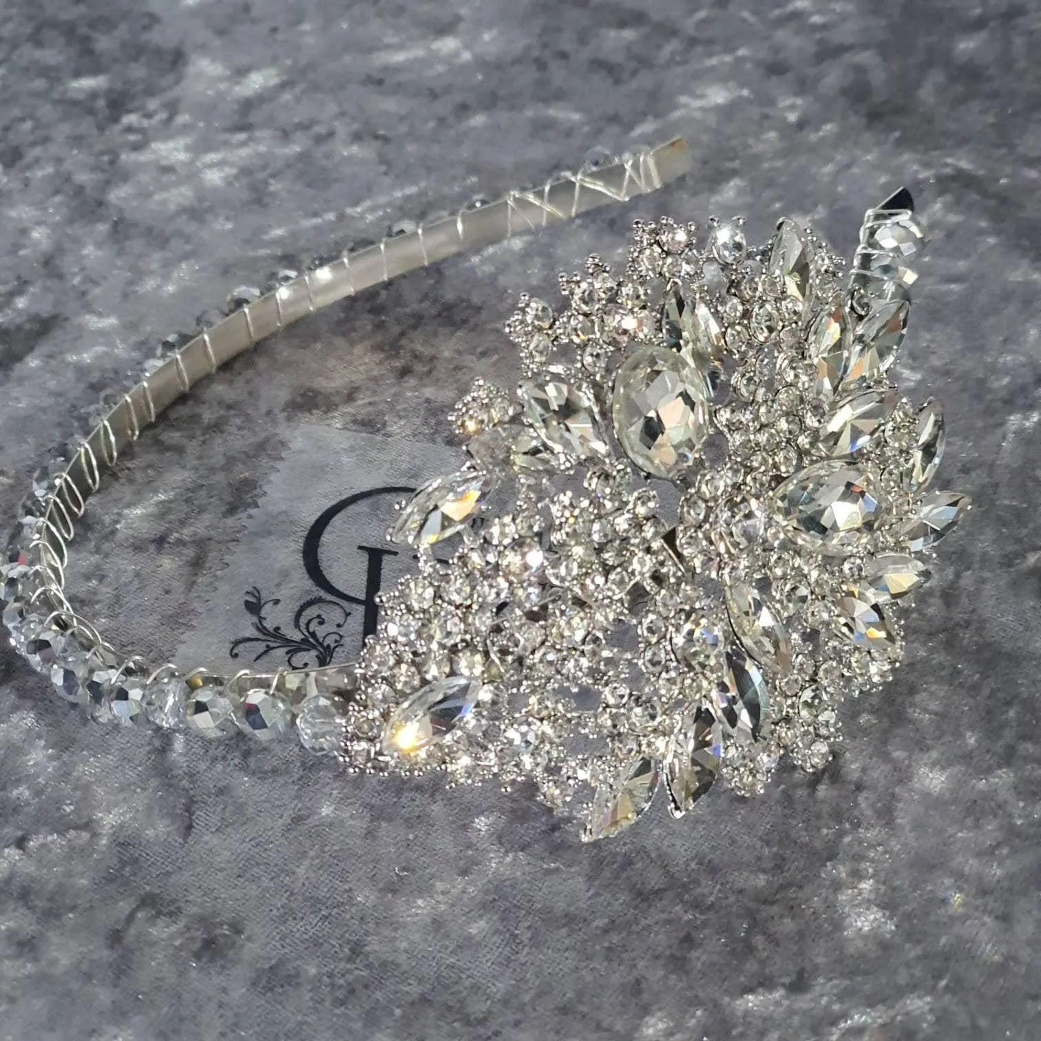 Large side tiara , Vintage inspired crystal band, Silver, Gold or Rose gold by Crystal wedding uk