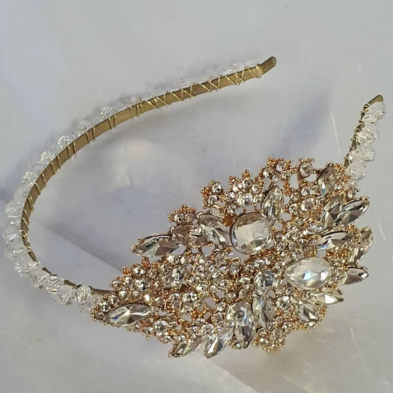 Large side tiara , Vintage inspired crystal band, Silver, Gold or Rose gold by Crystal wedding uk