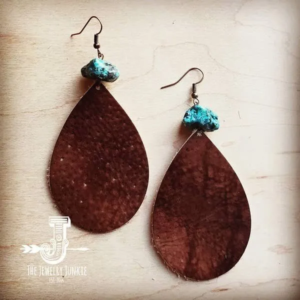 Leather & Turquoise Teardrop Earrings - The Jewelry Junkie