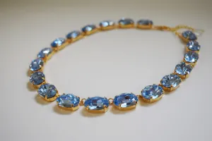 Light Blue Swarovski Crystal Collet Necklace - Large Oval