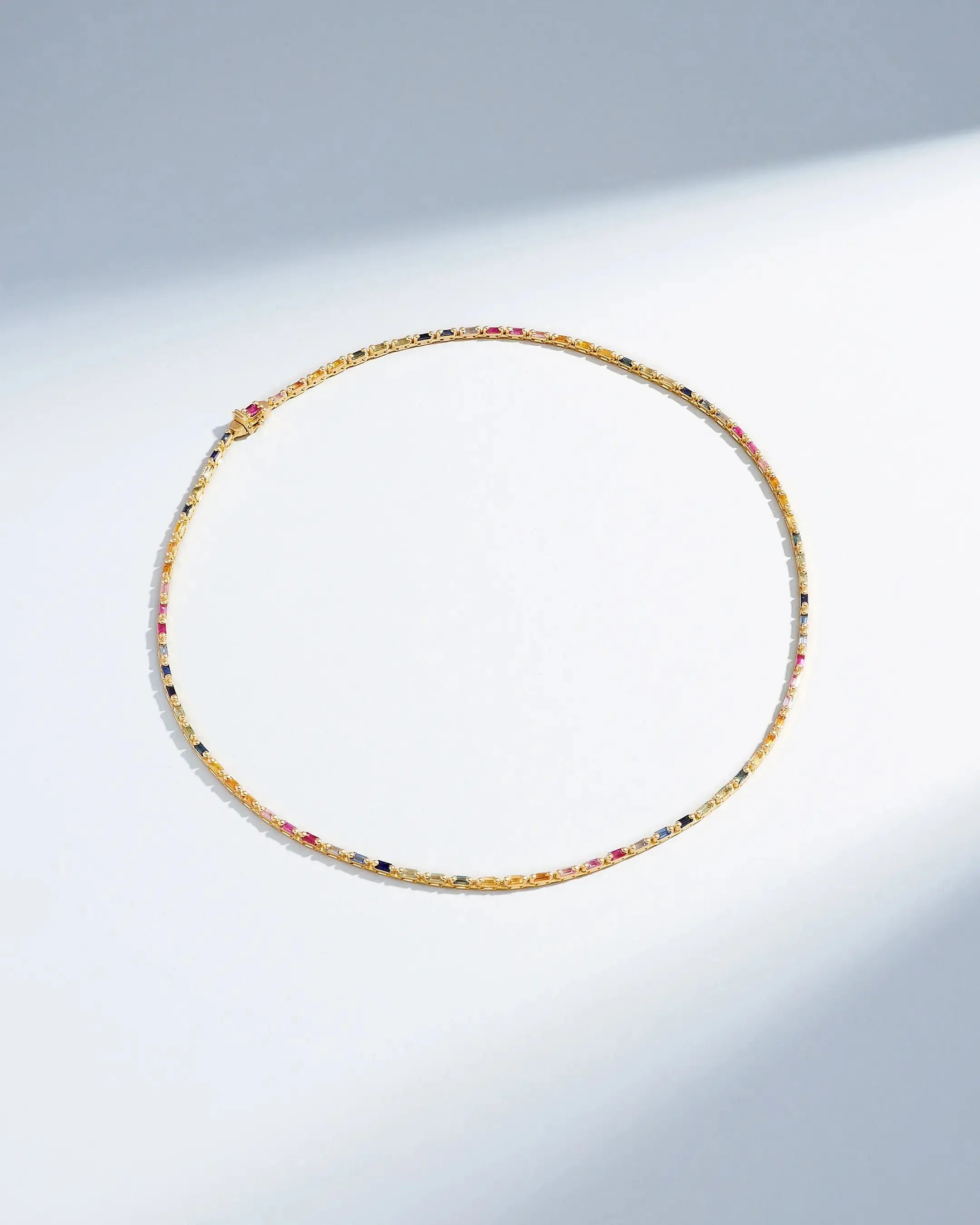 Linear Full Rainbow Sapphire Tennis Necklace