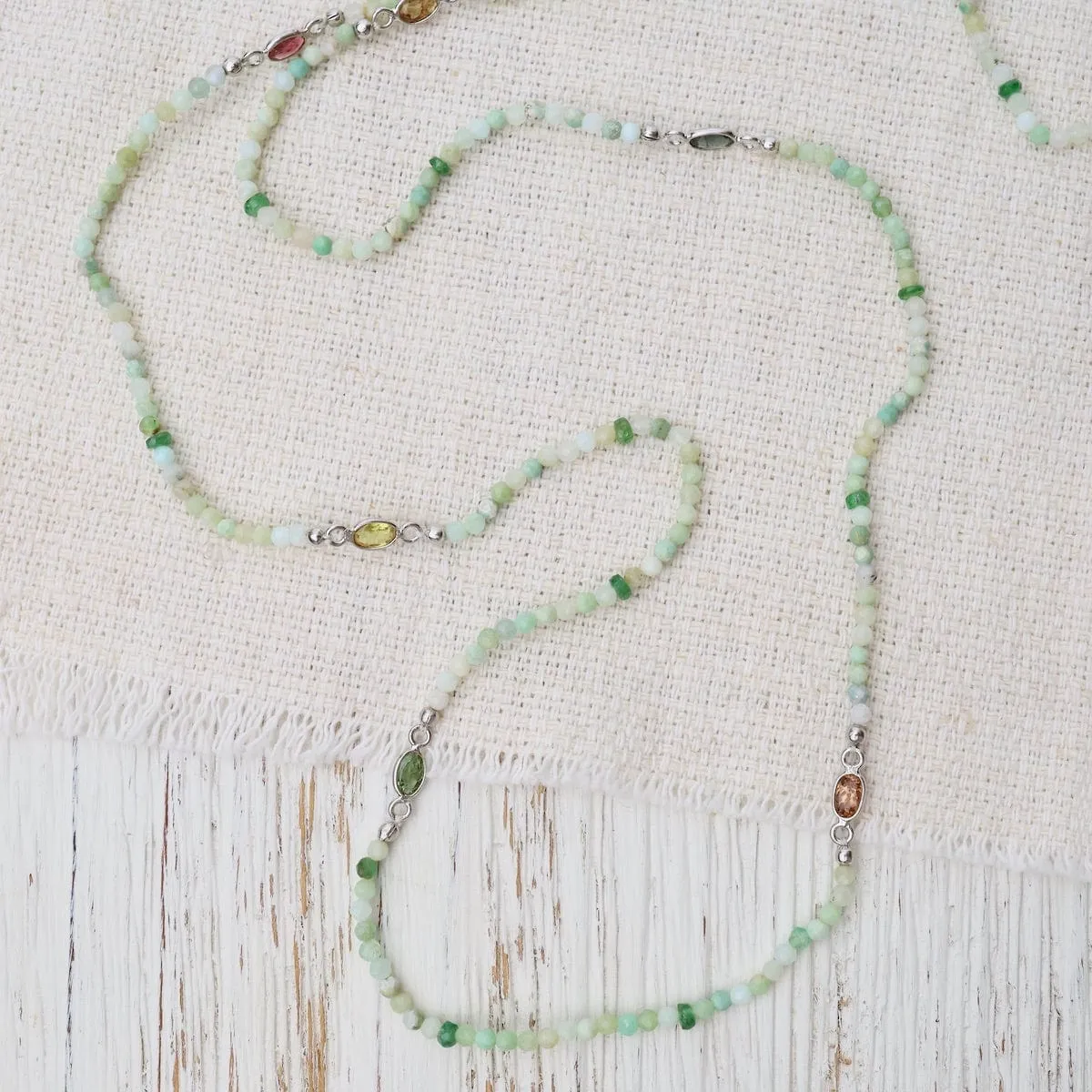 Long Green Opal & Tourmaline Necklace