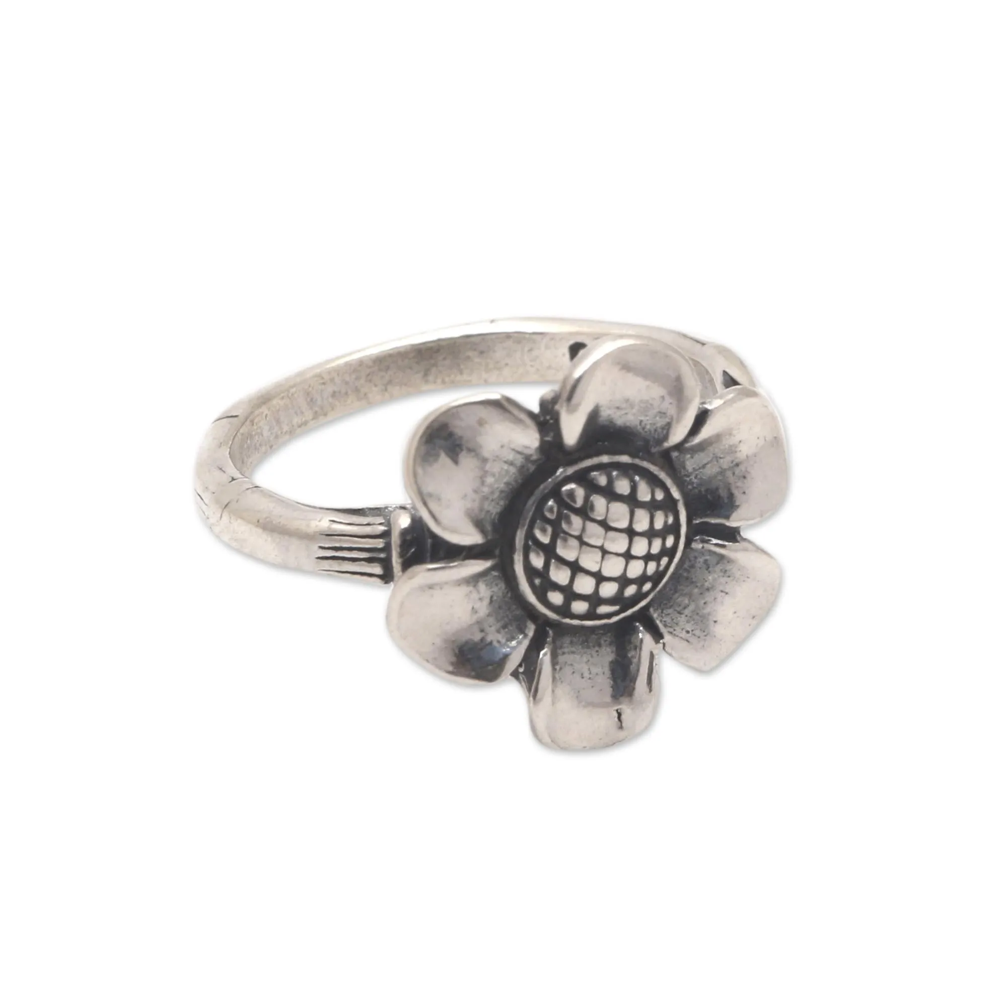 Lotus Flower Sterling Silver Cocktail Ring from Bali - Singular Lotus | NOVICA