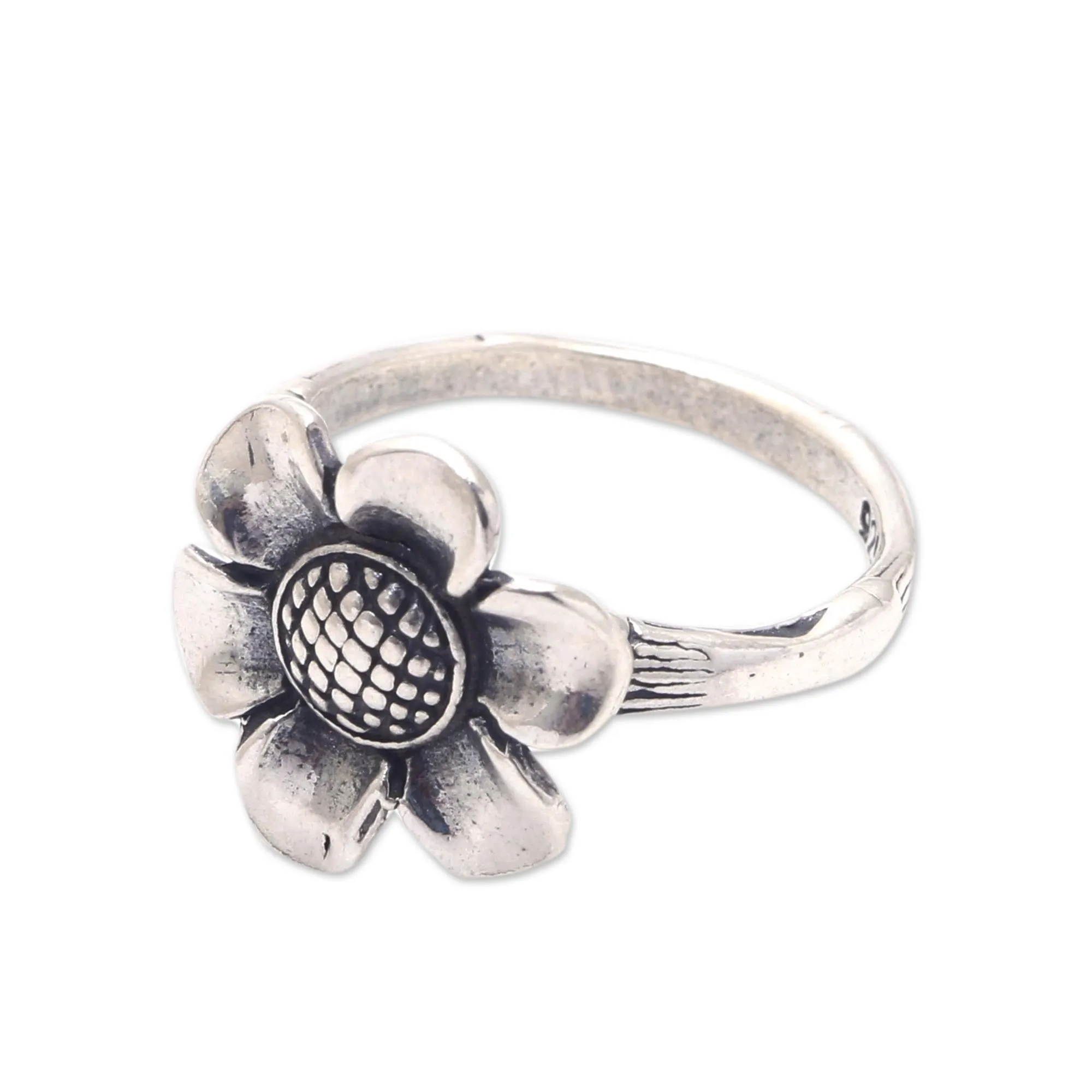 Lotus Flower Sterling Silver Cocktail Ring from Bali - Singular Lotus | NOVICA