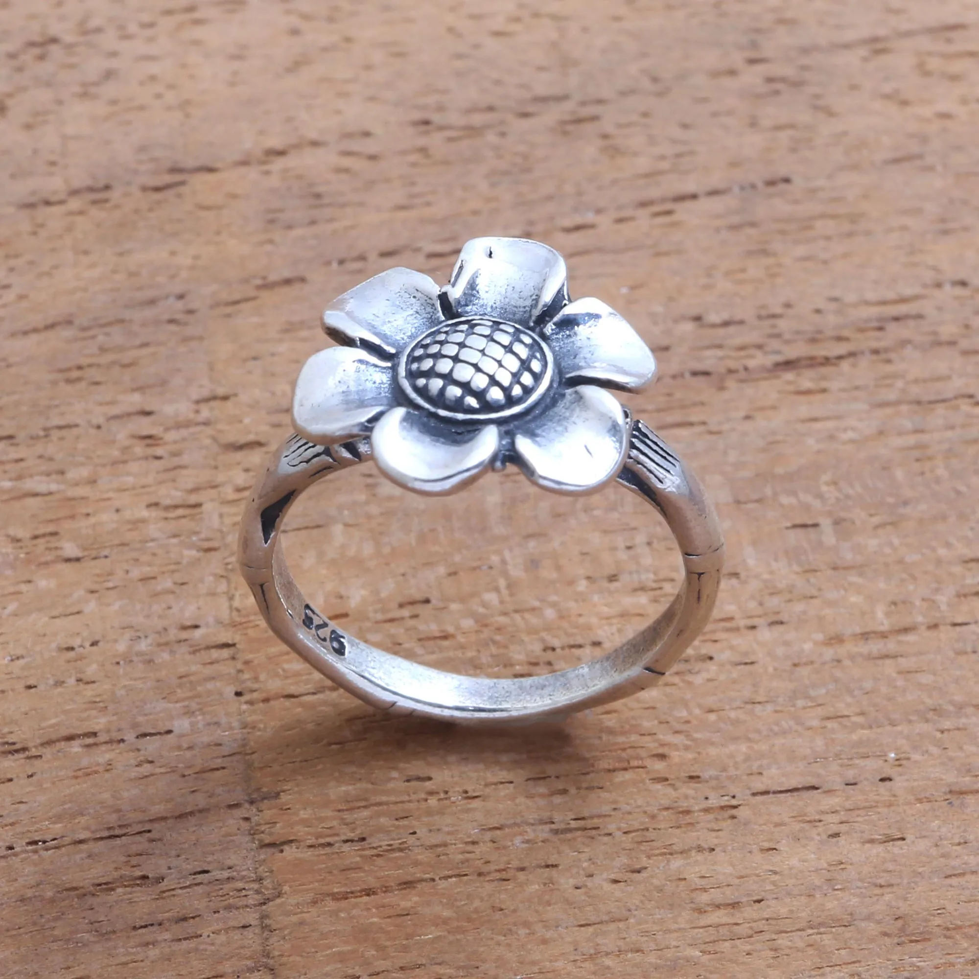 Lotus Flower Sterling Silver Cocktail Ring from Bali - Singular Lotus | NOVICA