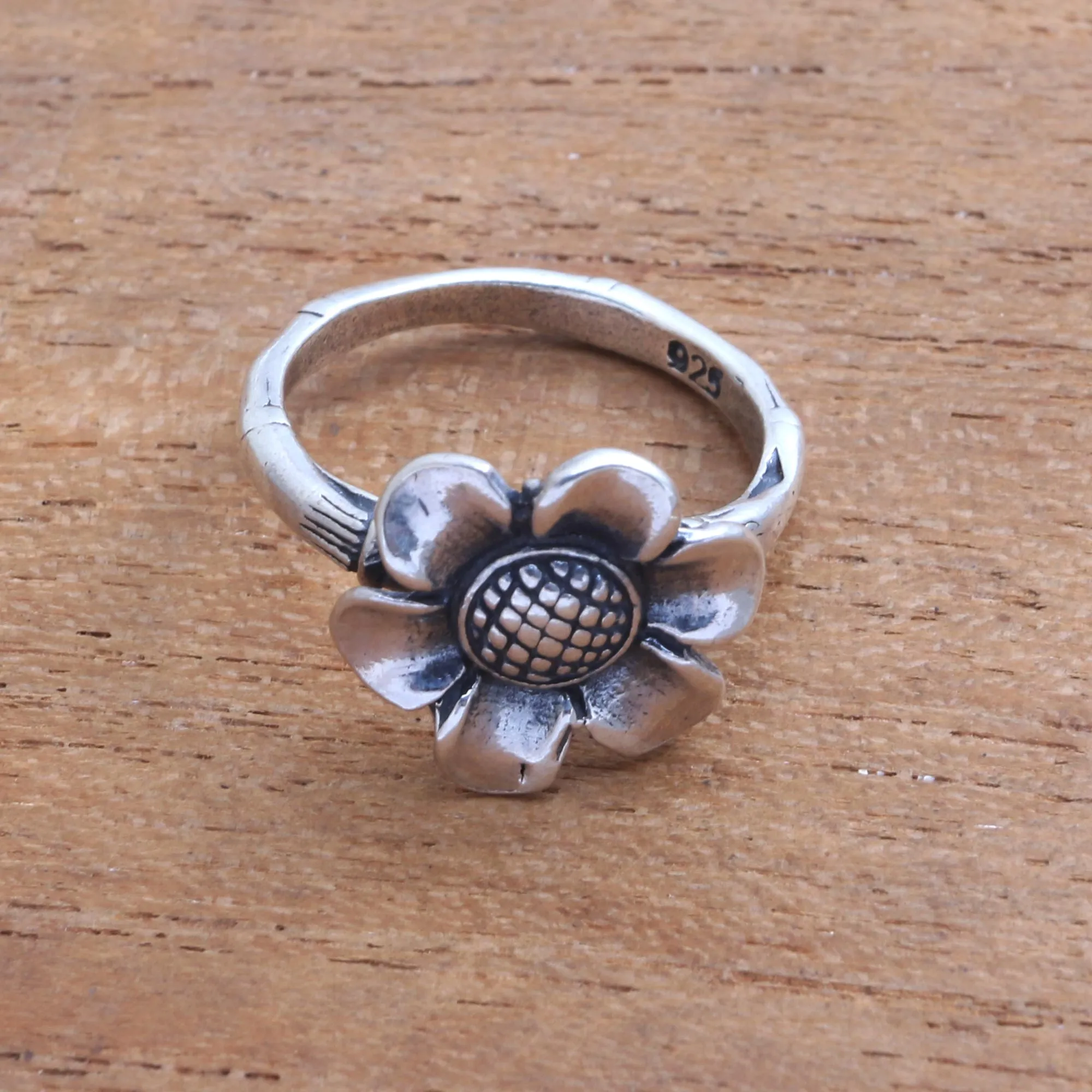 Lotus Flower Sterling Silver Cocktail Ring from Bali - Singular Lotus | NOVICA