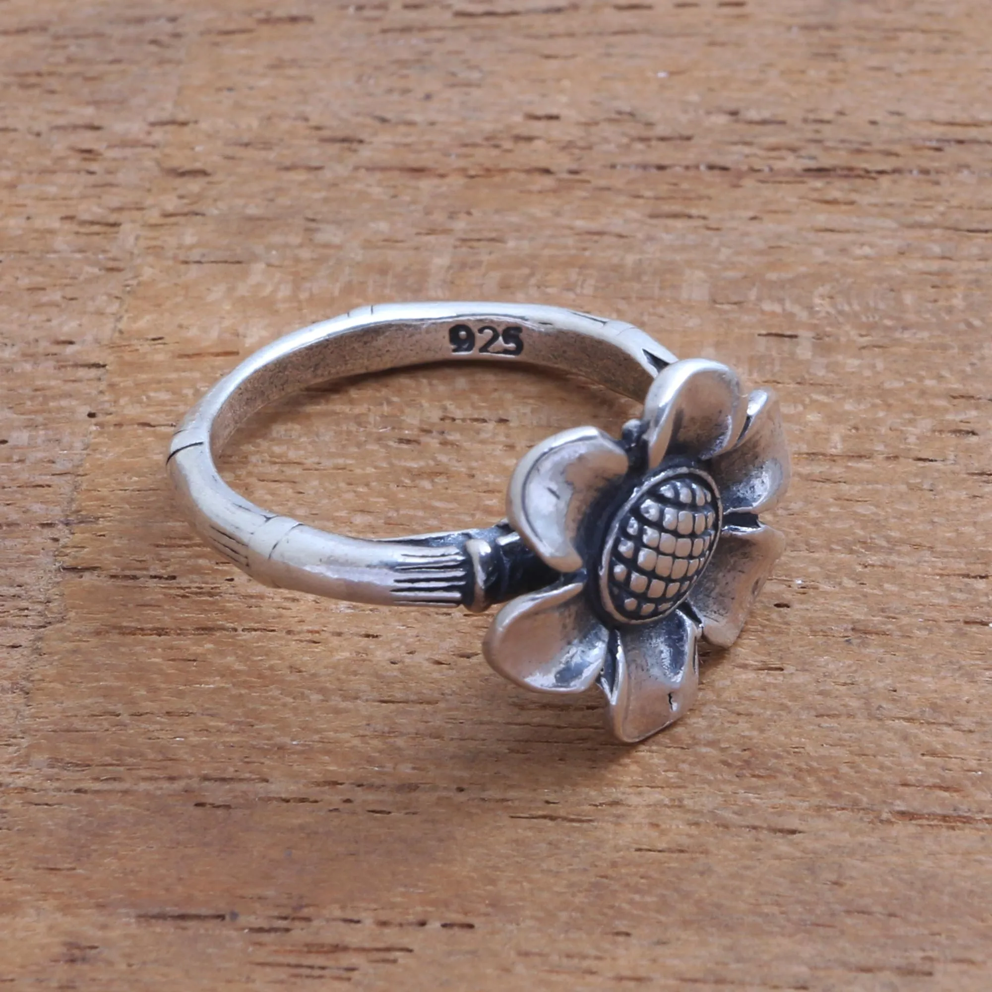 Lotus Flower Sterling Silver Cocktail Ring from Bali - Singular Lotus | NOVICA