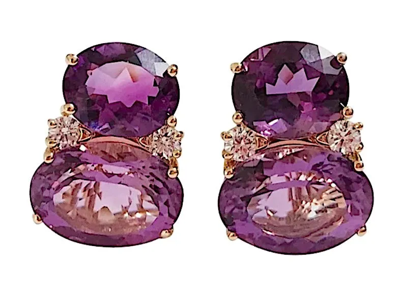 Medium GUM DROP™ Earrings with Amethyst and Pale Amethyst and Diamonds