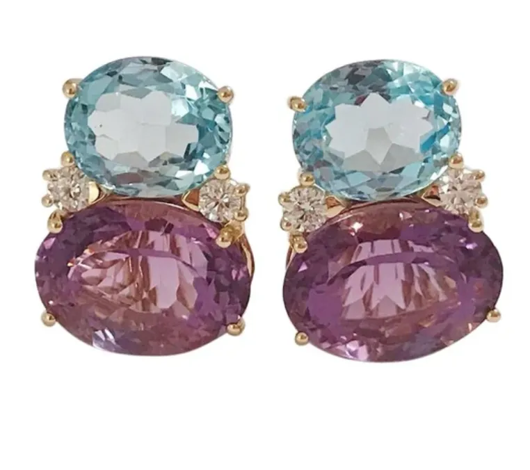 Medium GUM DROP™ Earrings with Amethyst and Pale Amethyst and Diamonds