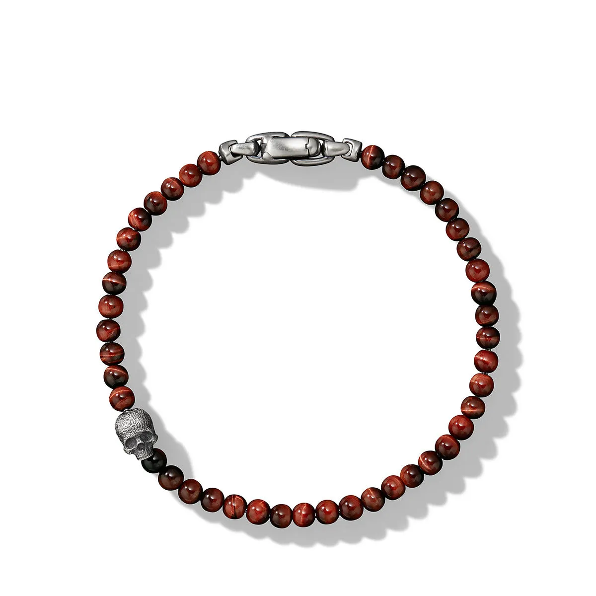 Memento Mori Skull Station Bracelet in Sterling Silver with Red Tigers Eye