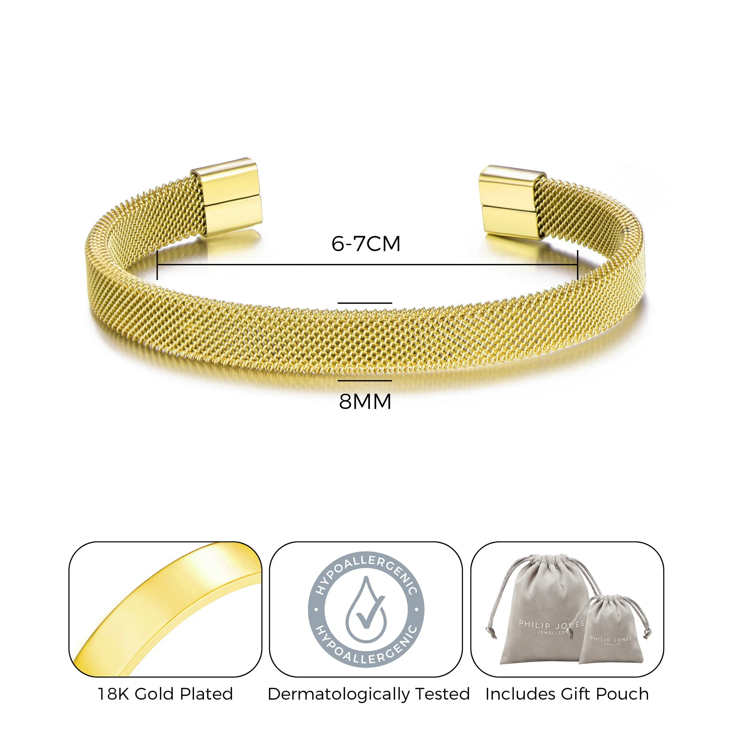 Men's Gold Plated Stainless Steel Mesh Cuff Bracelet