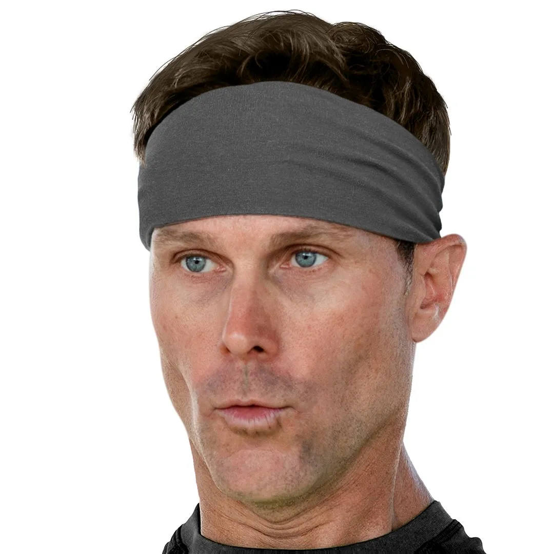 Men's Headbands Cotton Jersey 3" Wide Sports Fitness Yoga Made in the USA Charcoal