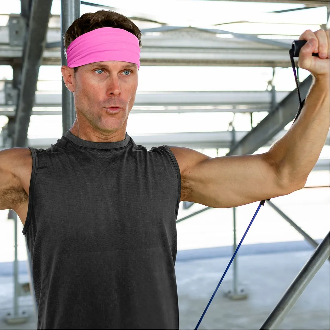 Men's Headbands Cotton Jersey 5" Wide Sports Fitness Yoga Made in the USA Pink