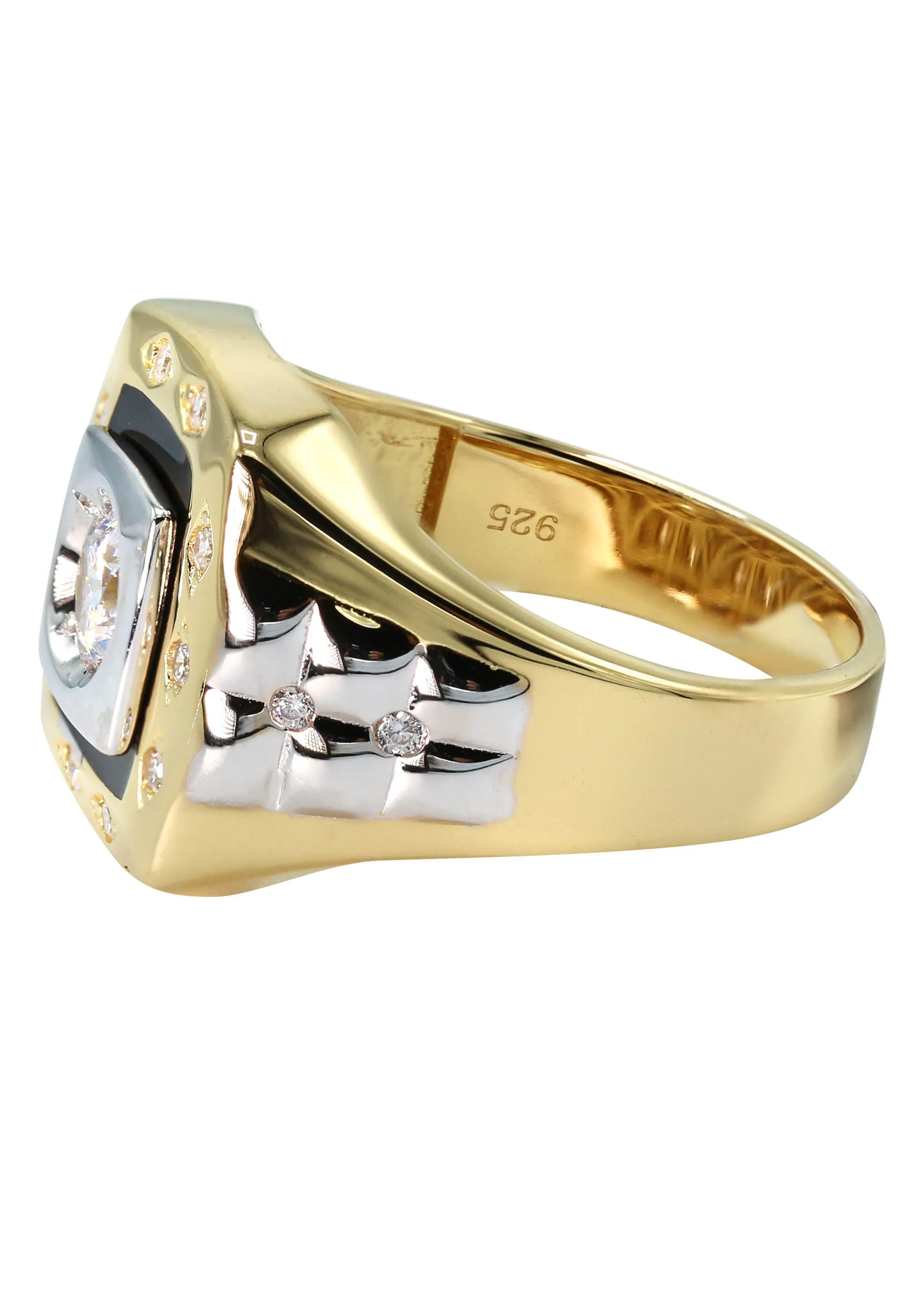 Mens Silver CZ Gold Signet Ring | Appx 8.4 Grams