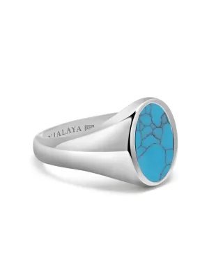 Men's Sterling Silver Oval Signet Ring with Turquoise