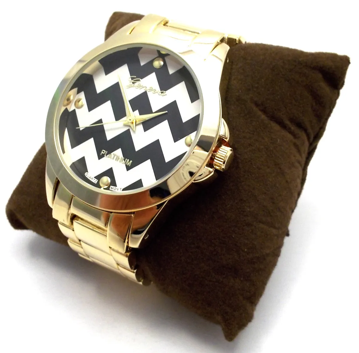 Metal Chevron Geneva Platinum Watch- 2 Color Options