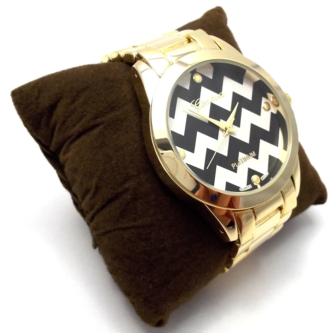 Metal Chevron Geneva Platinum Watch- 2 Color Options