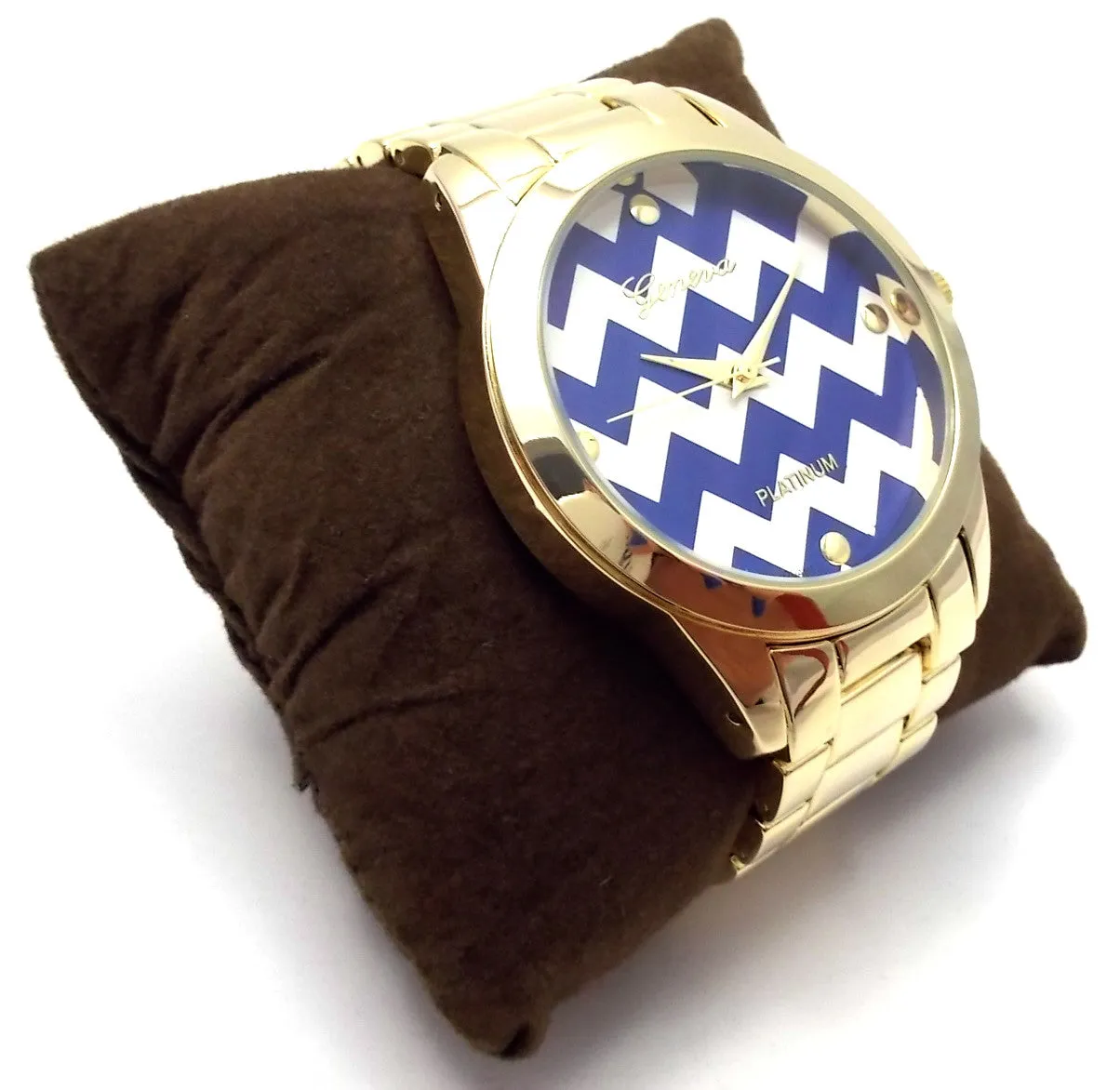 Metal Chevron Geneva Platinum Watch- 2 Color Options