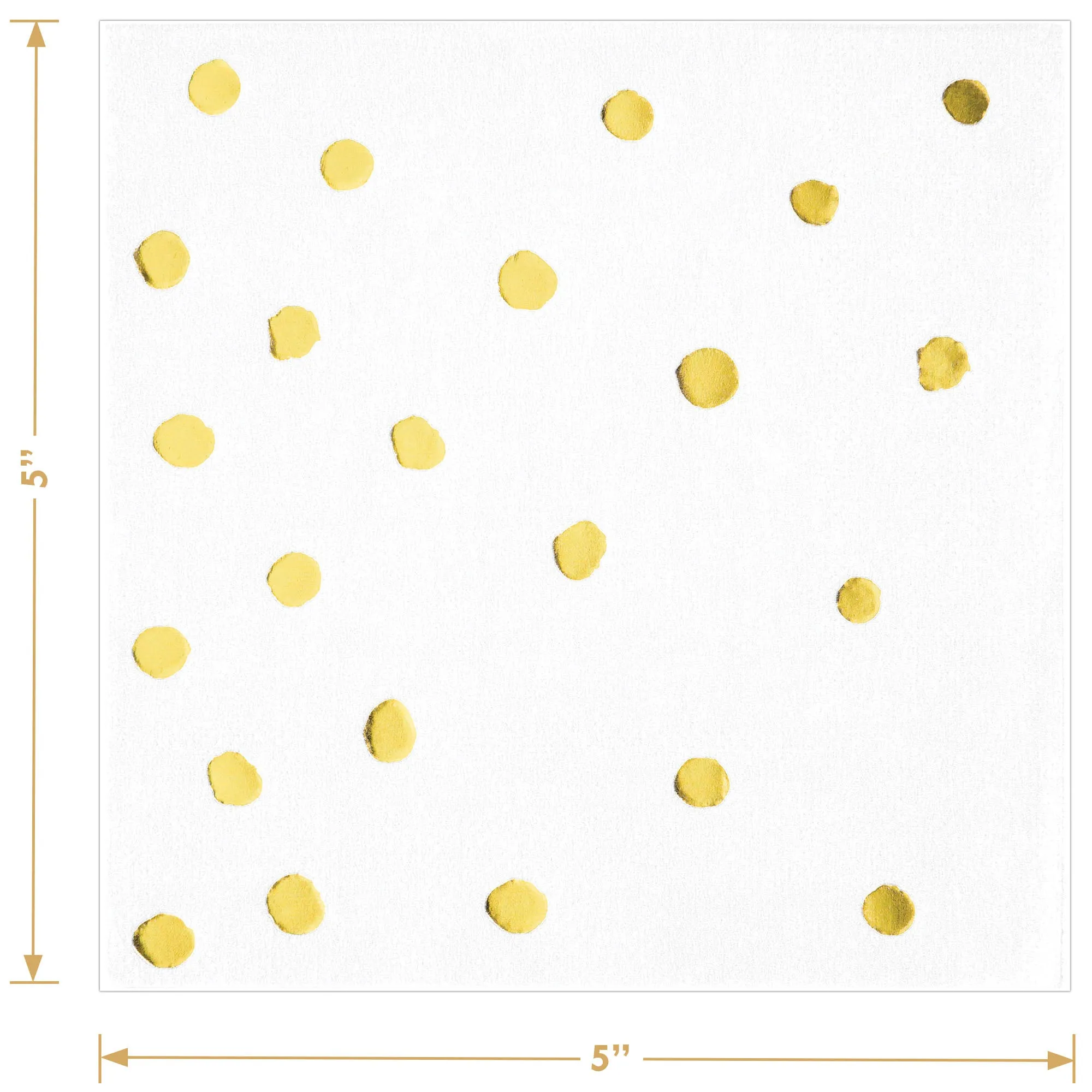 Metallic Gold "Cheers" and Polka Dot Print on White Cocktail Napkins (16 of each Color)