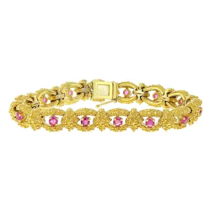 Mid-Century 18K Yellow Gold Ruby Link Bracelet