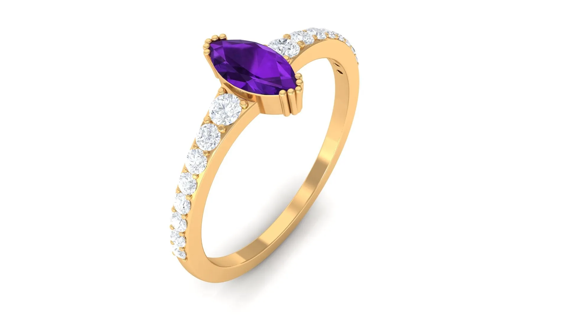 Minimal Marquise Amethyst Engagement Ring with Diamond