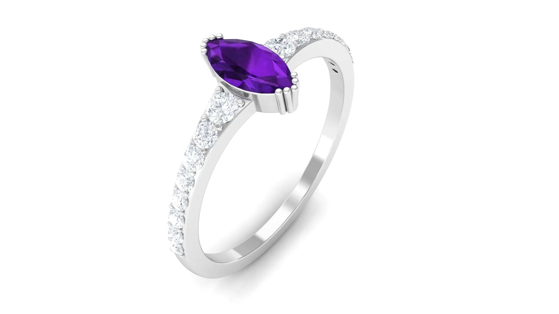 Minimal Marquise Amethyst Engagement Ring with Diamond