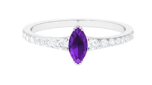 Minimal Marquise Amethyst Engagement Ring with Diamond