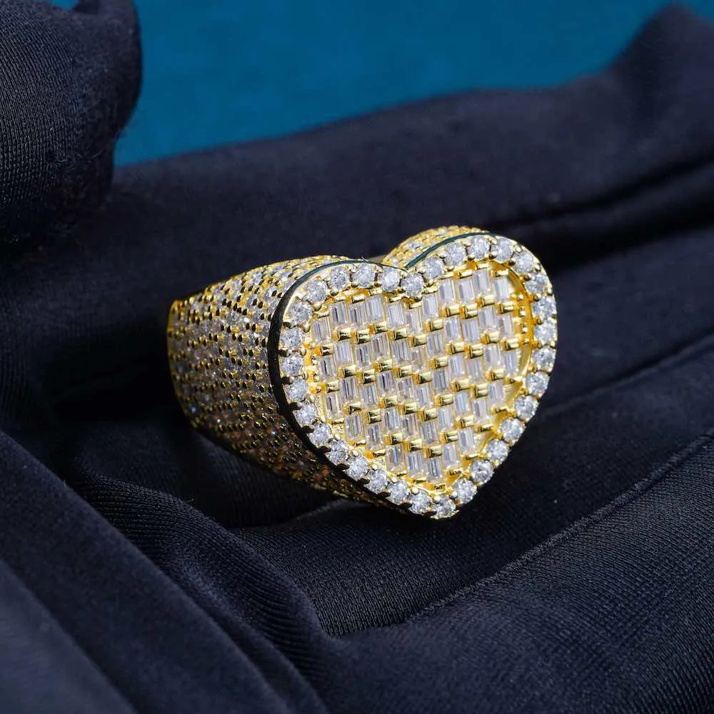 Moissanite Baguette Heart Signet Ring 14K Gold