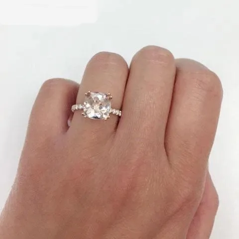 Morganite Square Pave Engagement Ring