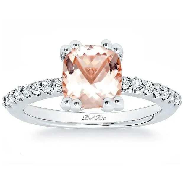 Morganite Square Pave Engagement Ring