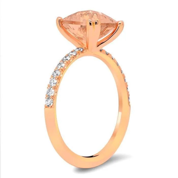 Morganite Square Pave Engagement Ring