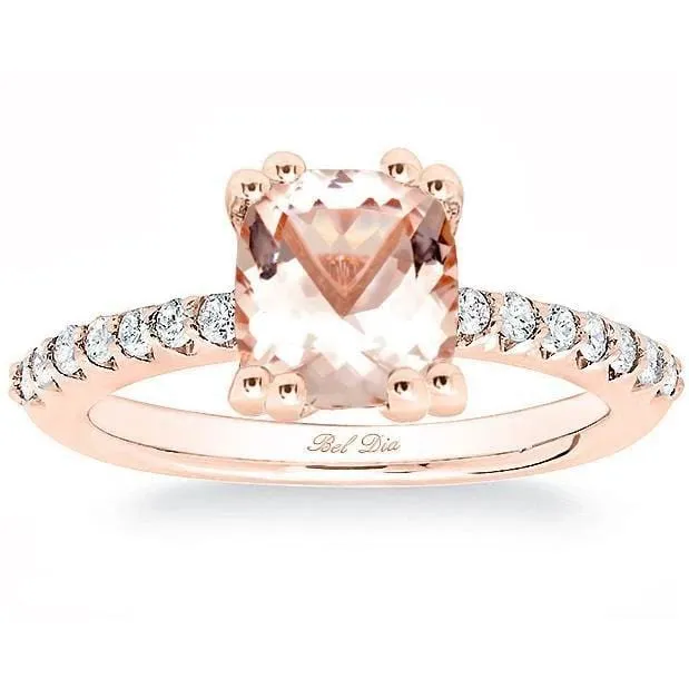 Morganite Square Pave Engagement Ring