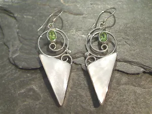 Mother Of Pearl, Peridot, Sterling Silver Earrings