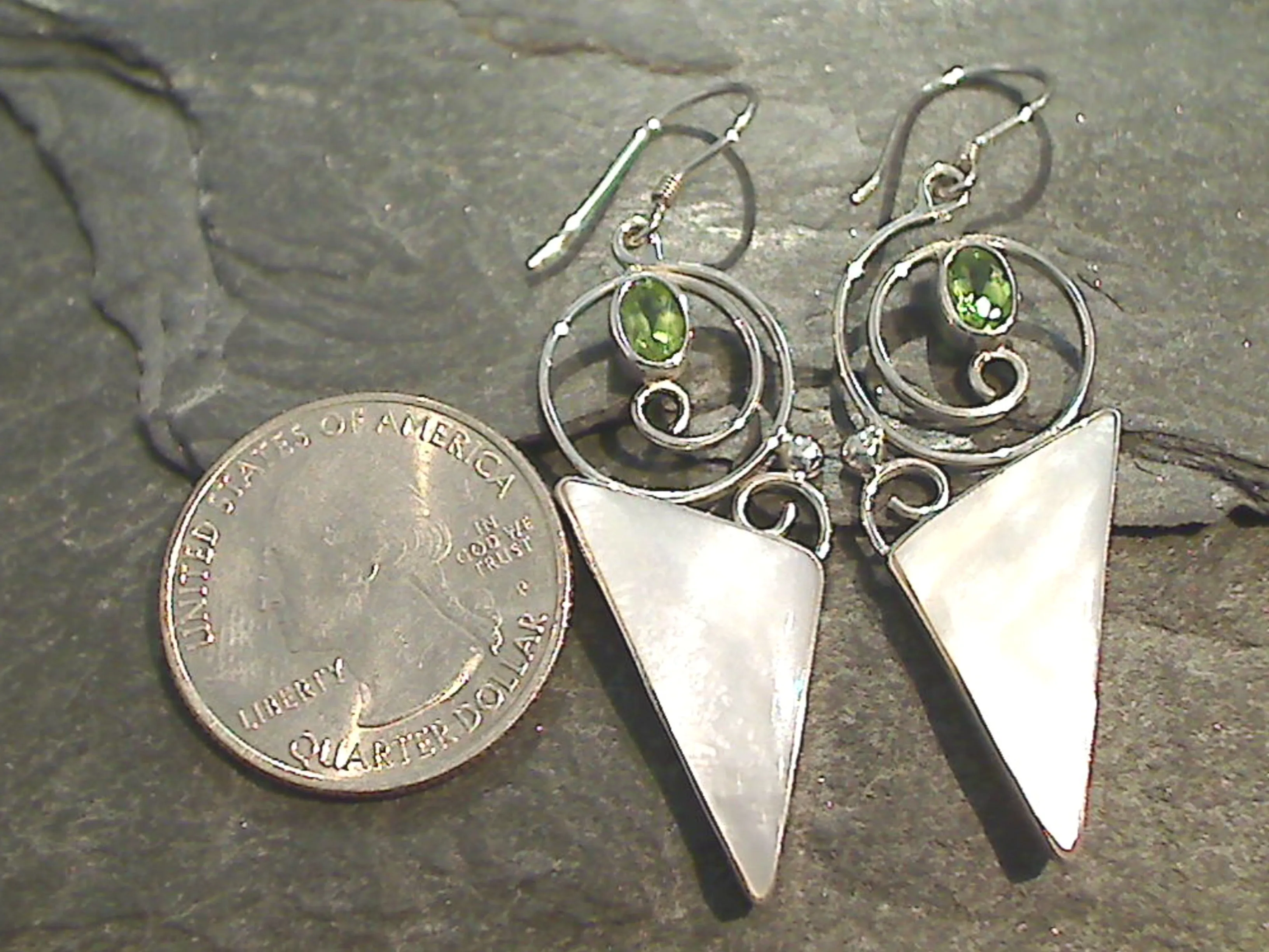 Mother Of Pearl, Peridot, Sterling Silver Earrings