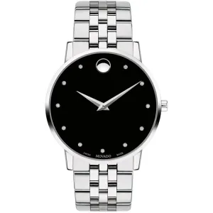 Movado Museum Classic 40MM Black Dial Diamond Men's Watch 0607201