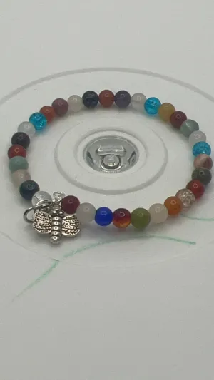 Multicolor Glass Bead and Gemstone Bracelet with silver Dragonfly pendant and Lobster Clasp