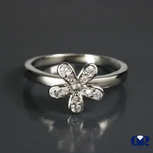 Natural Diamond Flower Ring In 14K White Gold