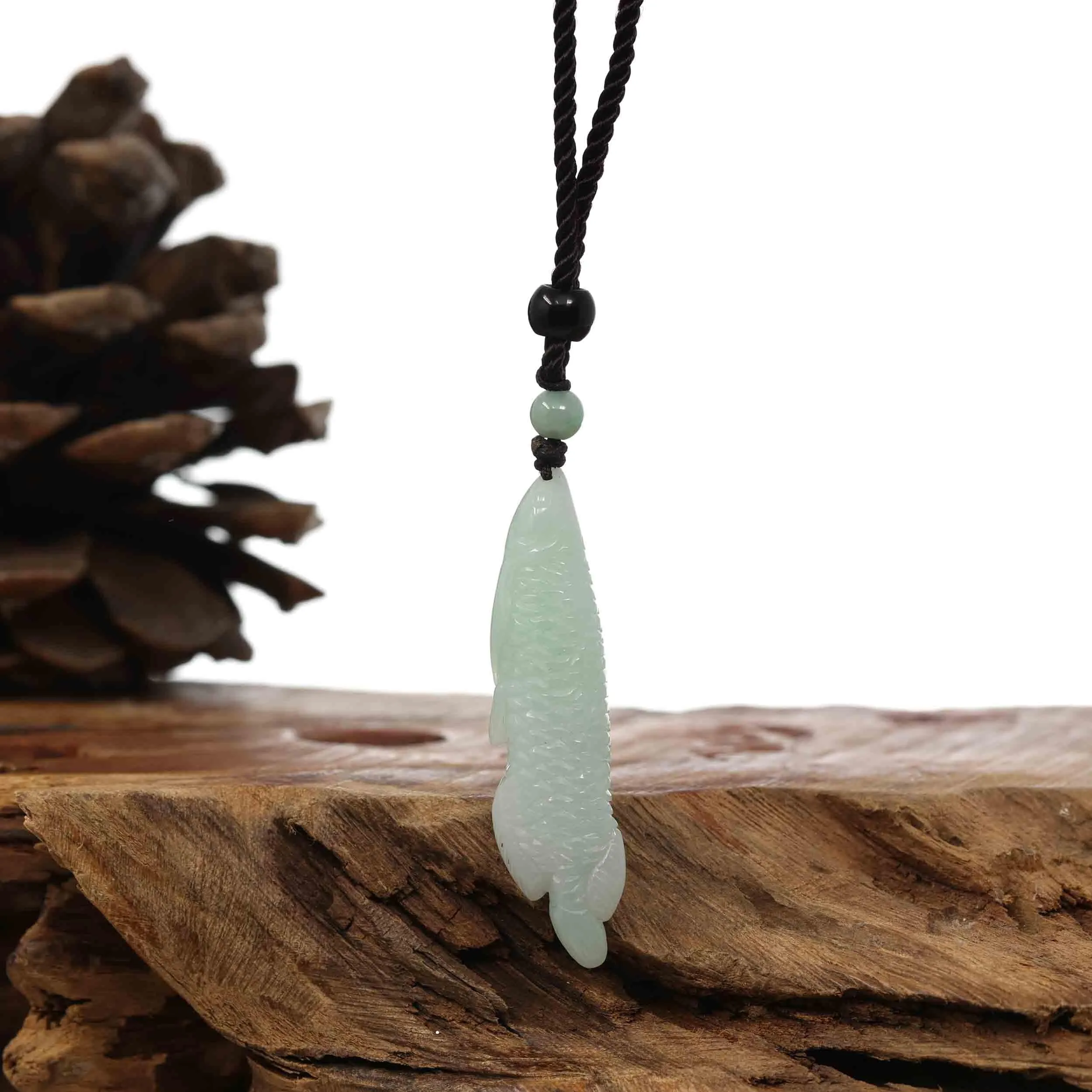 Natural Green Jadeite Jade "Fish" Pendant Necklace