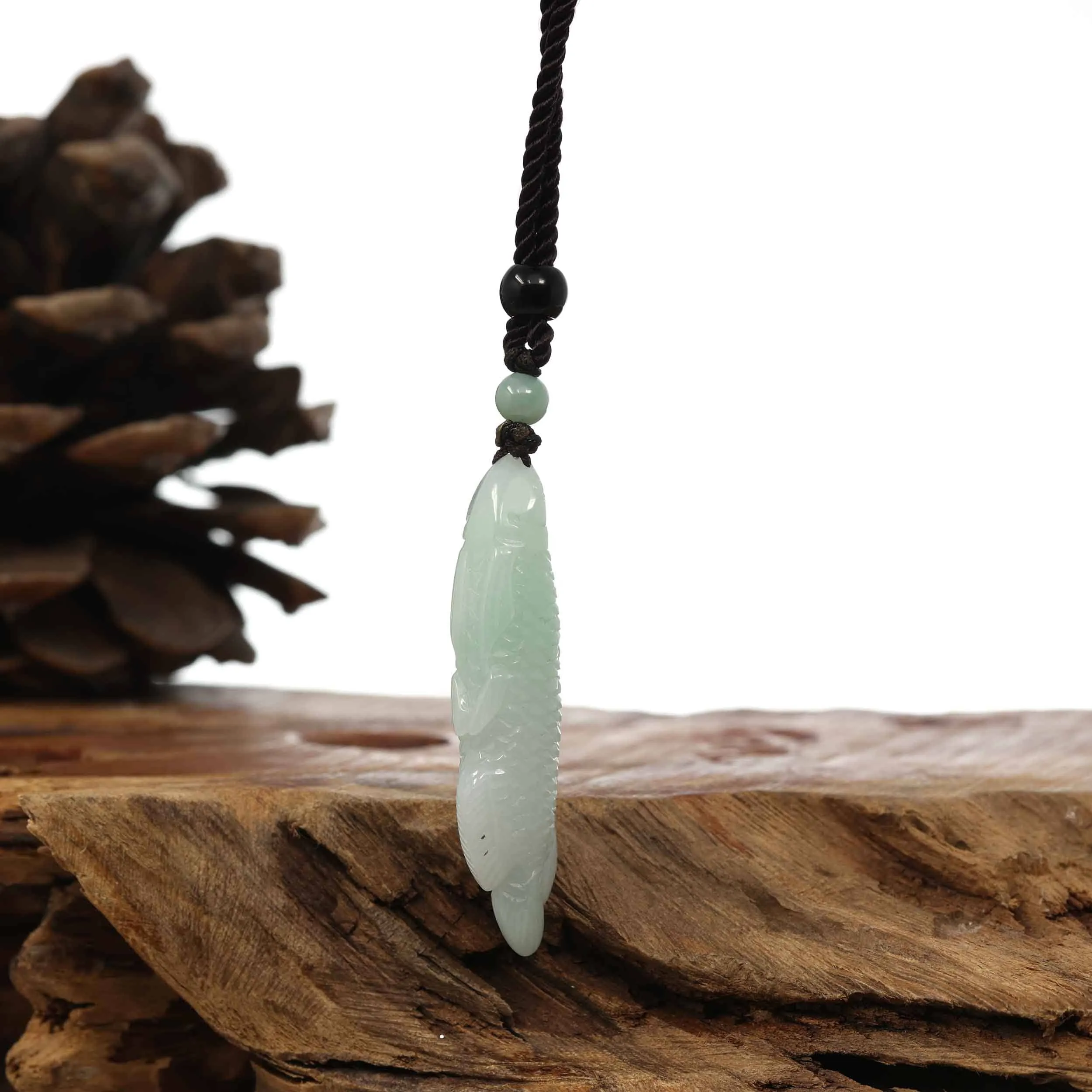 Natural Green Jadeite Jade "Fish" Pendant Necklace