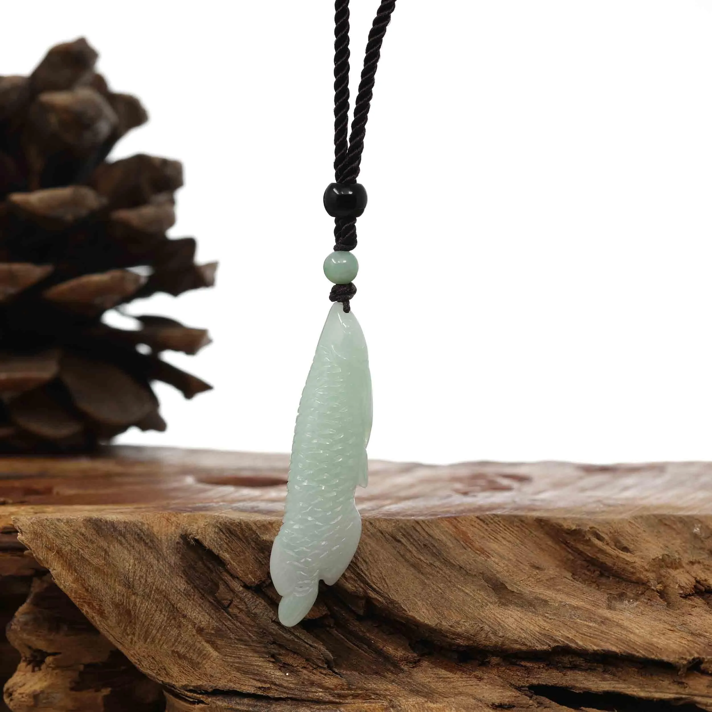 Natural Green Jadeite Jade "Fish" Pendant Necklace