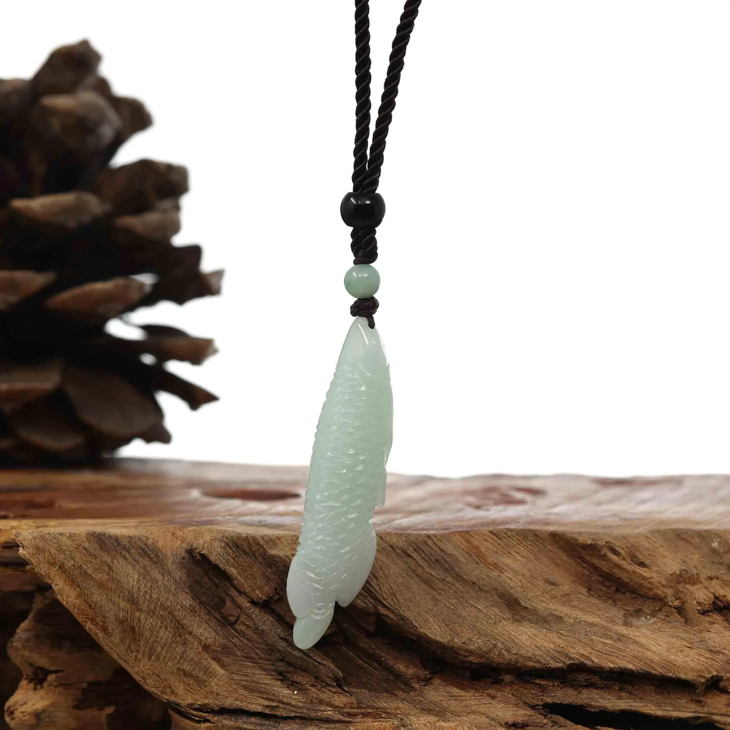 Natural Green Jadeite Jade "Fish" Pendant Necklace