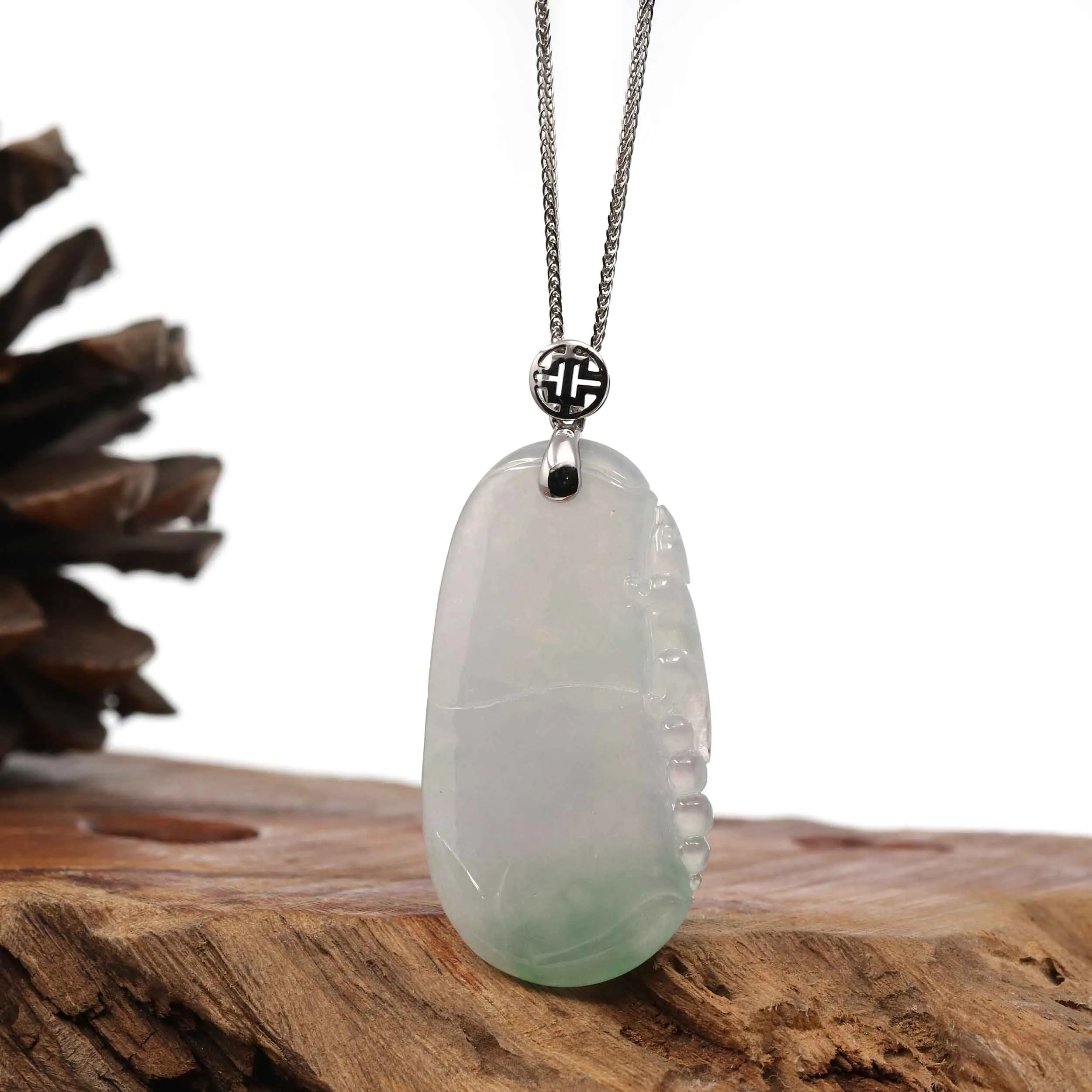 Natural Ice Lavender Jadeite Jade Bamboo Necklace With 14k Yellow Gold Bail