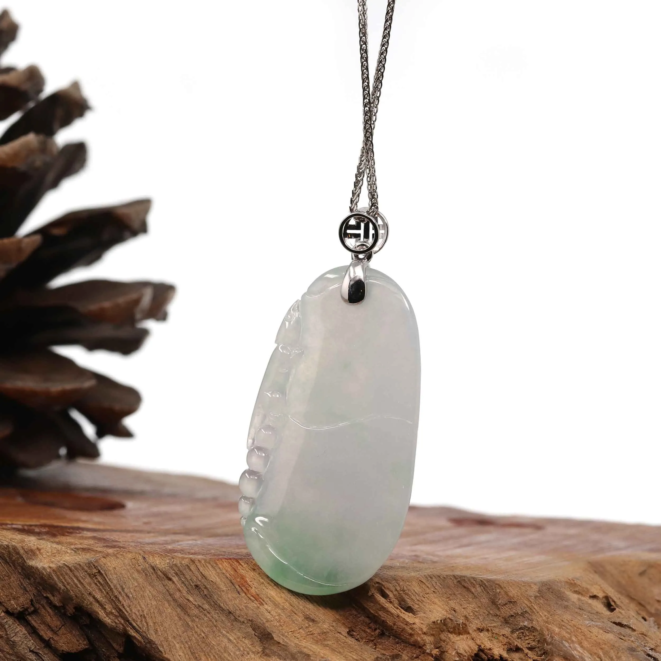 Natural Ice Lavender Jadeite Jade Bamboo Necklace With 14k Yellow Gold Bail