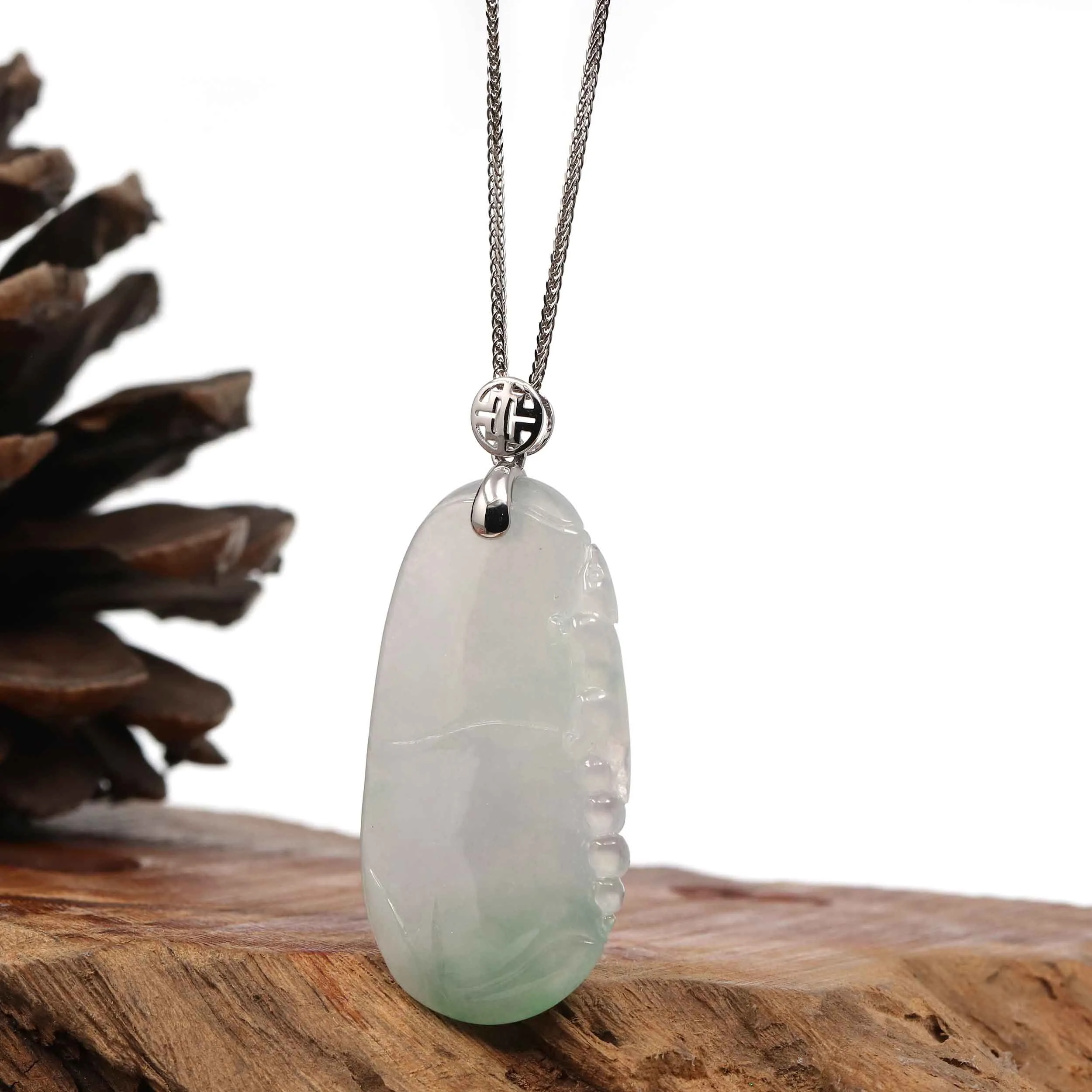 Natural Ice Lavender Jadeite Jade Bamboo Necklace With 14k Yellow Gold Bail