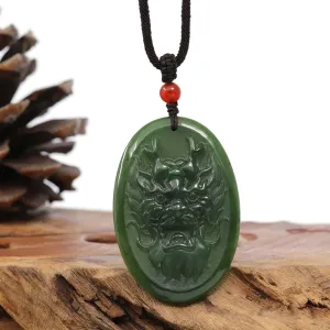 Natural Jade 12 Zodiac: Nephrite Jade Dragon Pendant Necklace in Deep Green