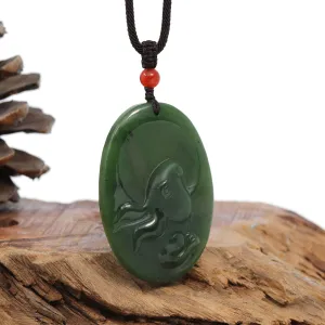 Natural Jade 12 Zodiac: Nephrite Jade Rabbit Pendant Necklace in Deep Green