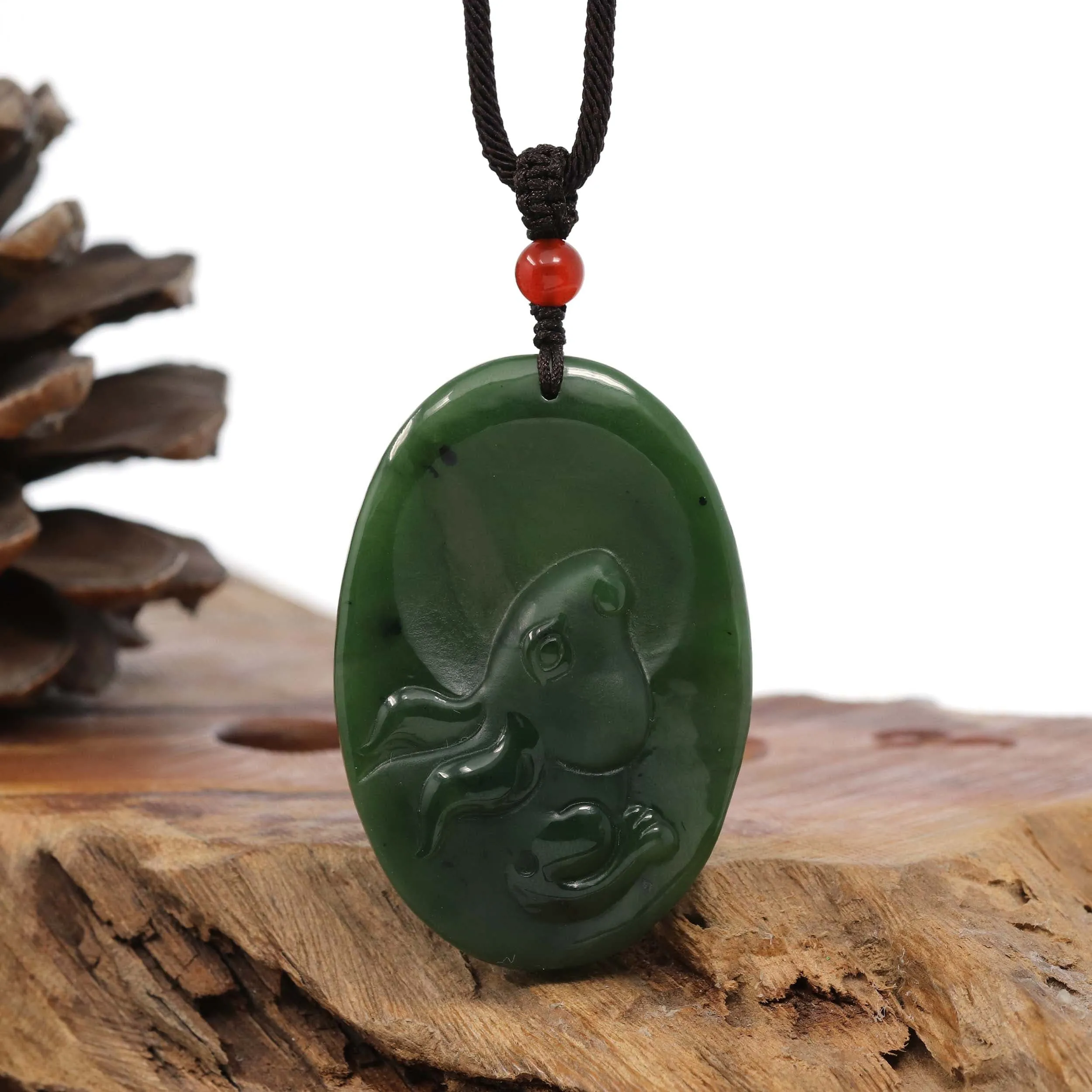 Natural Jade 12 Zodiac: Nephrite Jade Rabbit Pendant Necklace in Deep Green