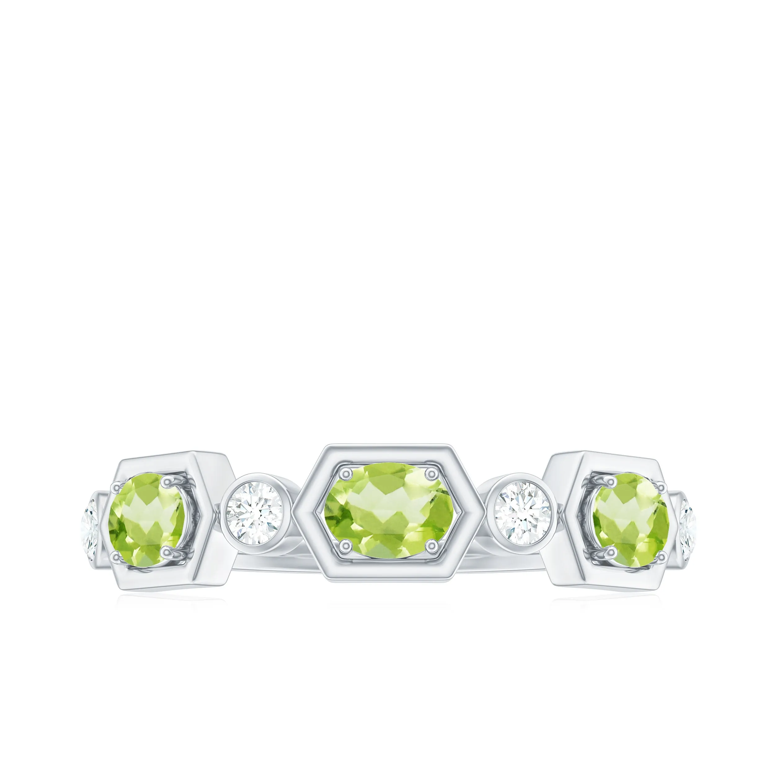 Natural Peridot and Diamond Eternity Wedding Band