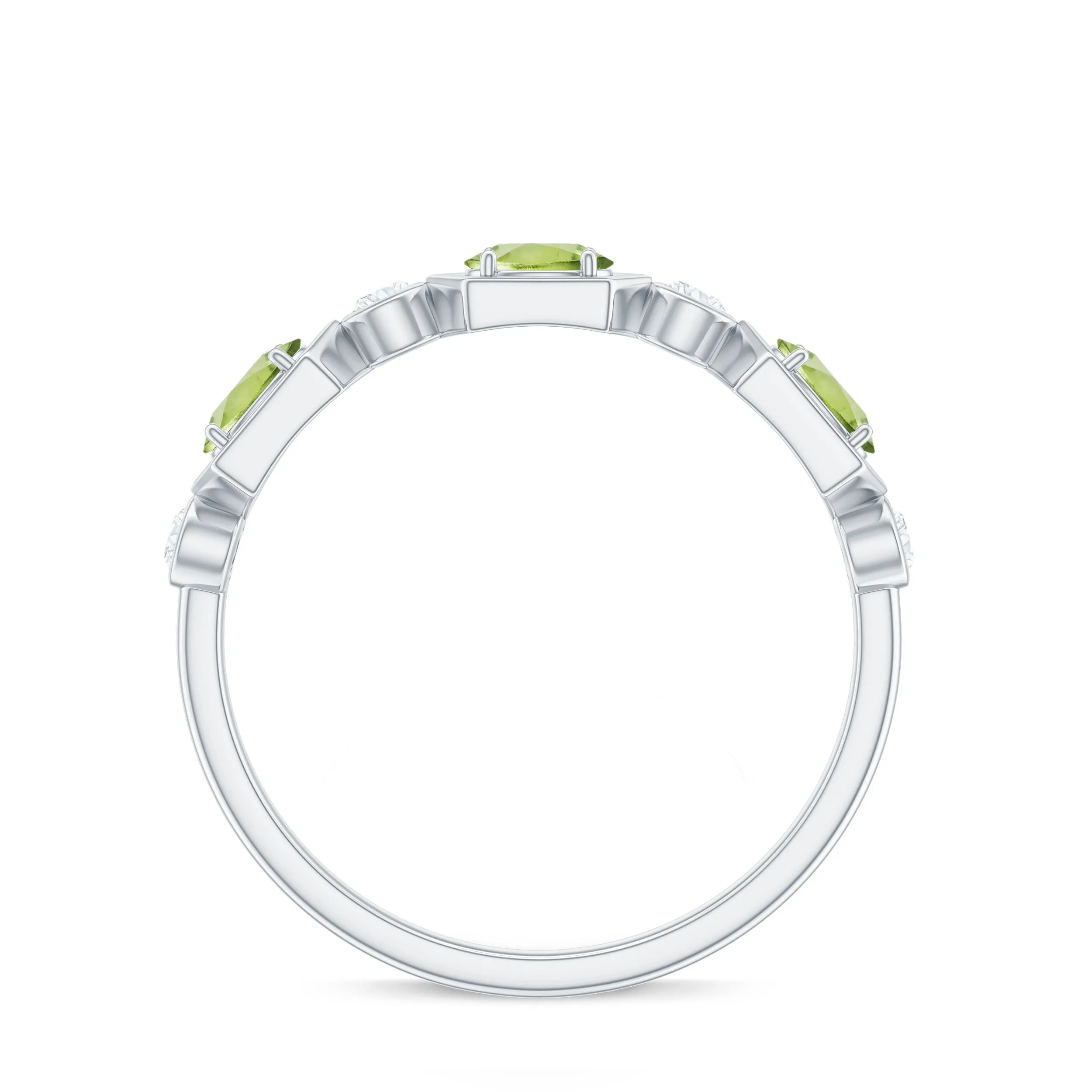 Natural Peridot and Diamond Eternity Wedding Band